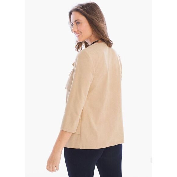 Travelers Collection By Chico's Womens Faux Suede Tiered Jacket Tan Size 2 Large - Picture 5 of 11